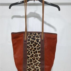 Leopard Print Leather Tote Bag